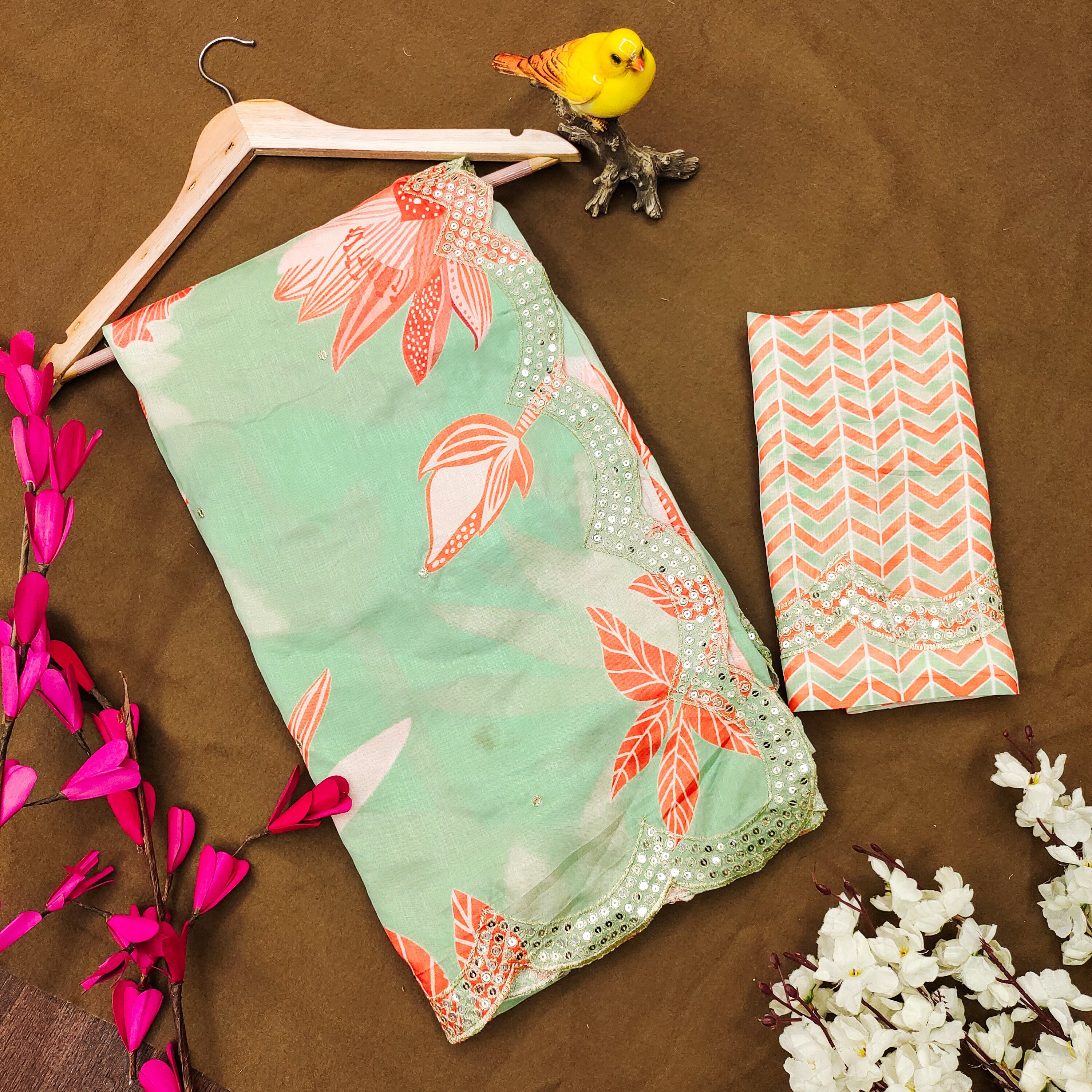 Designer Saree With Sequence Embroidery Work On Border