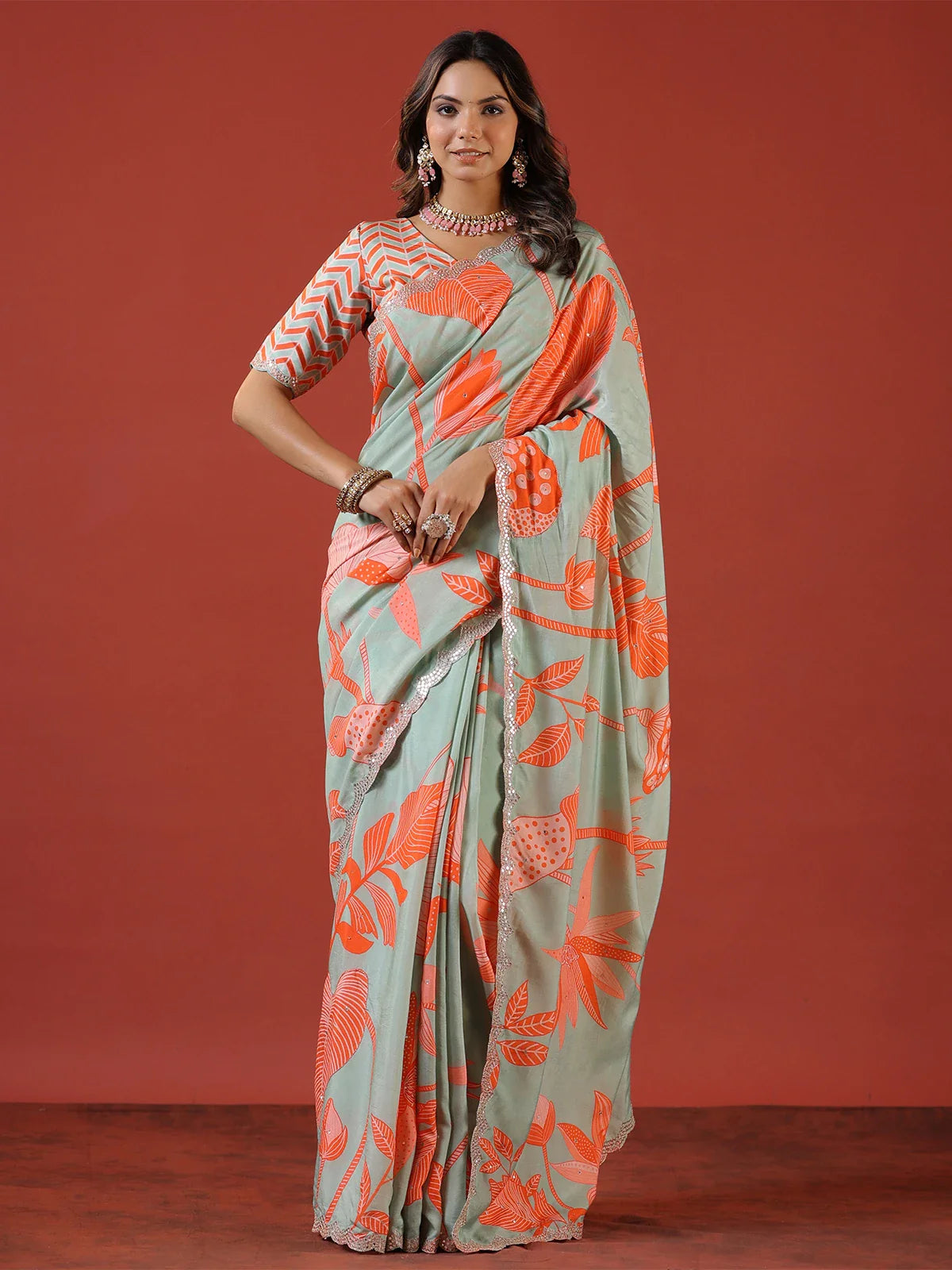 Designer Saree With Sequence Embroidery Work On Border