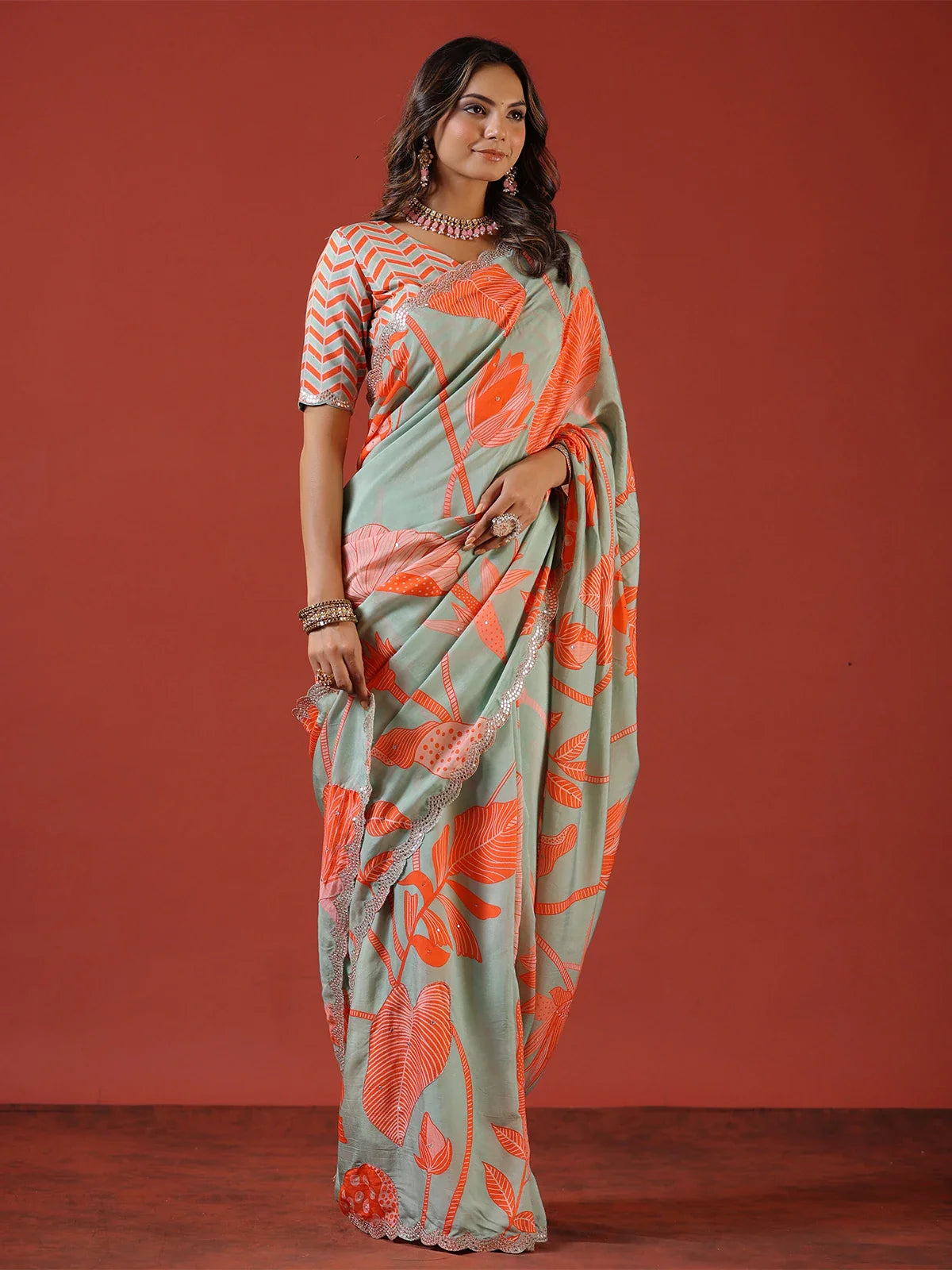 Designer Saree With Sequence Embroidery Work On Border