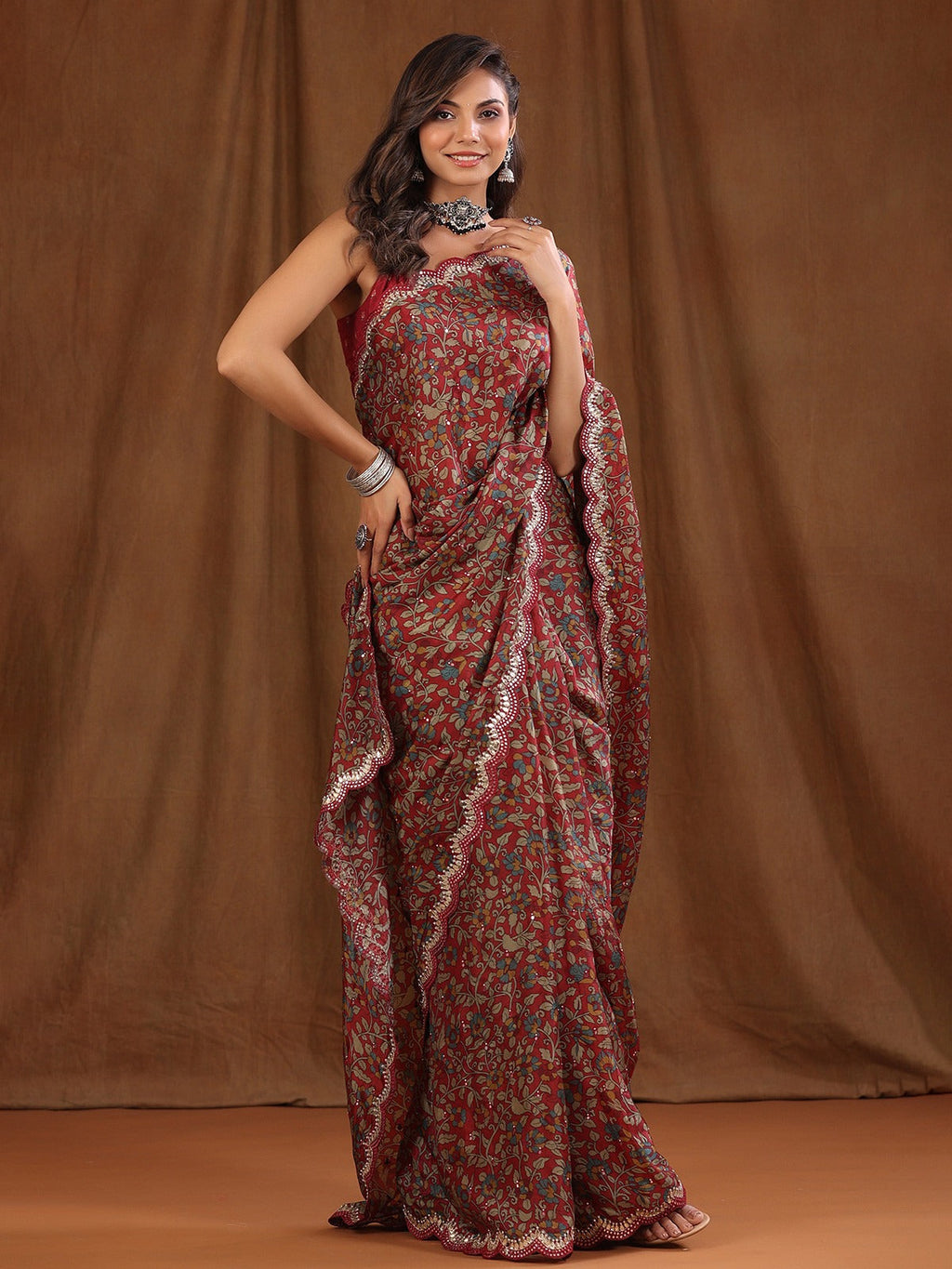 Party Wear Designer Saree With Digital Print And Embroidery Work Border