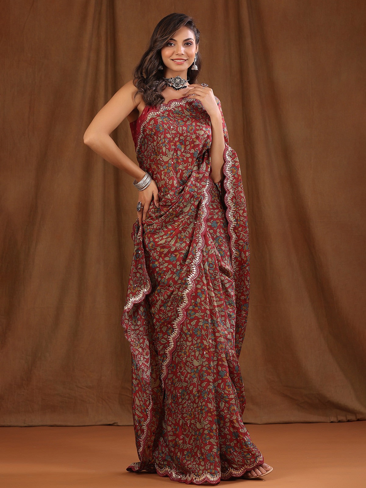 Party Wear Designer Saree With Digital Print And Embroidery Work Border