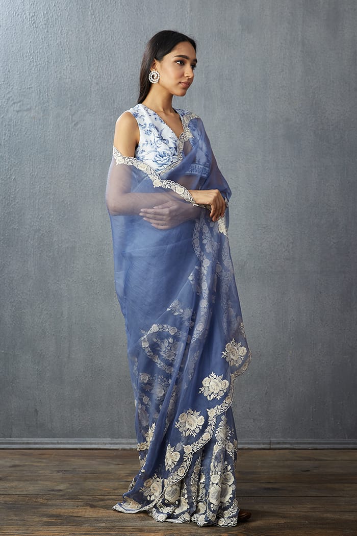 Fancy Saree With Beautiful Thread Work & Cut Dana Embroidery