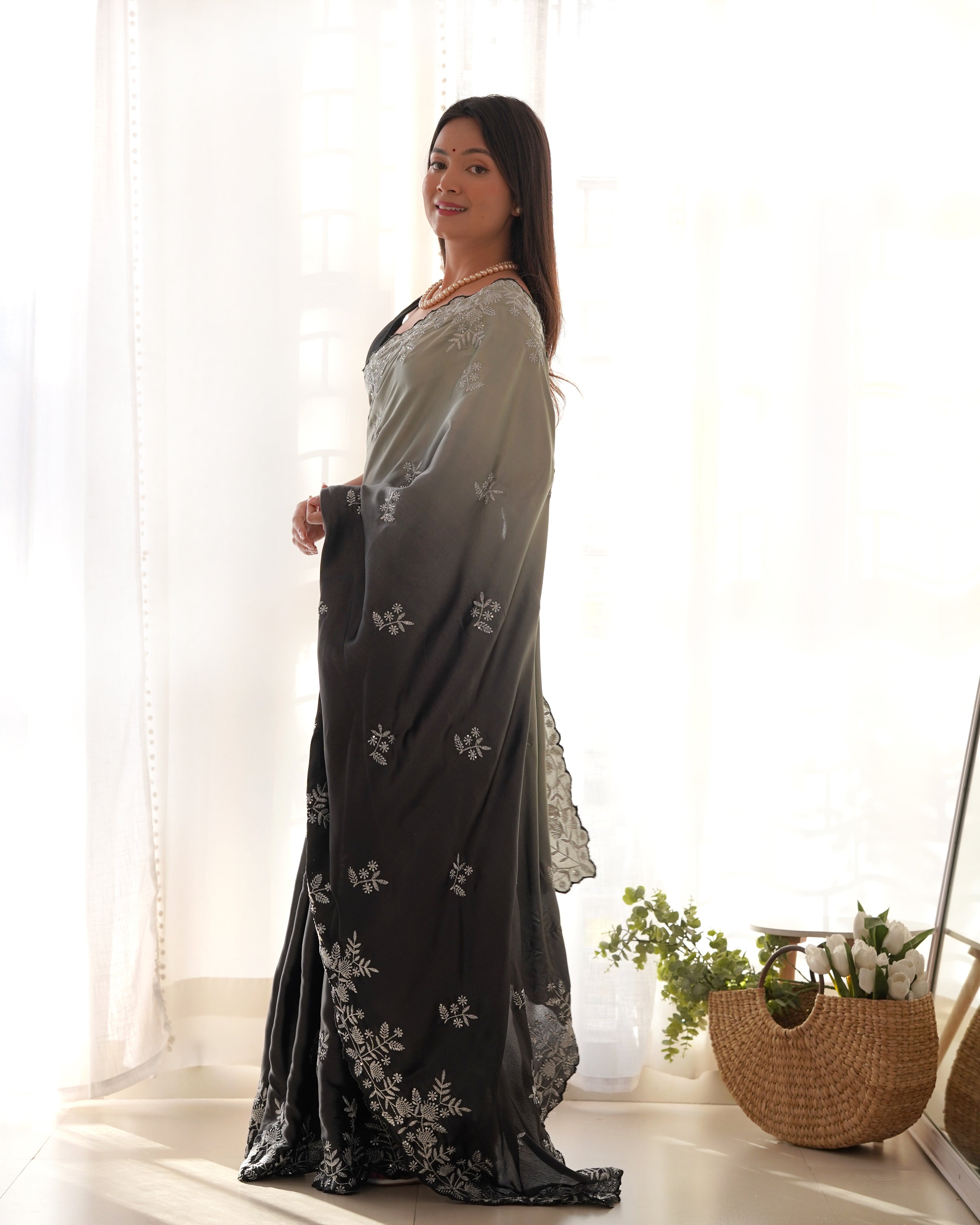 Designer Saree With Sequence And Multi Thread With Zari Dori Work