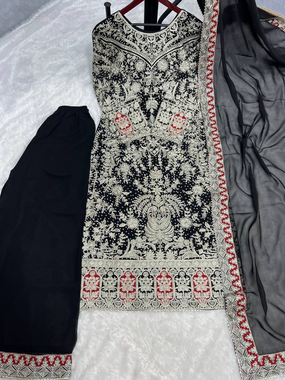 Beautiful Georgette Top-Plazzo And Dupatta With Diamond Handwork