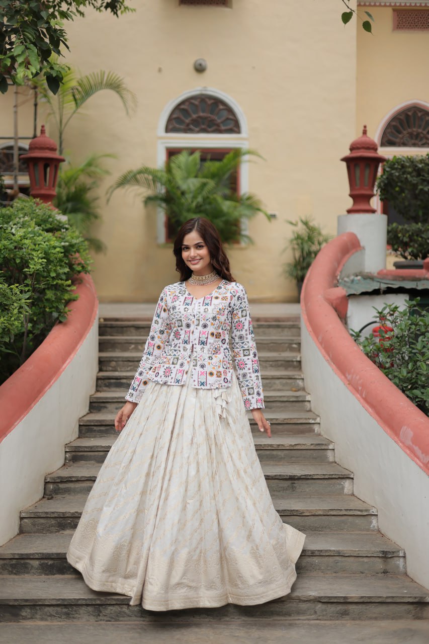 Party Wear Look Top And Lehenga With Thread-Sequins Embroidered Work