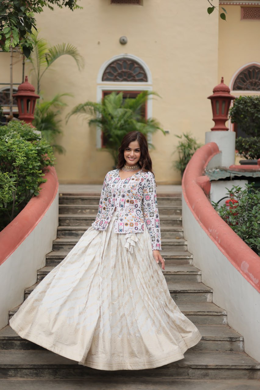 Party Wear Look Top And Lehenga With Thread-Sequins Embroidered Work