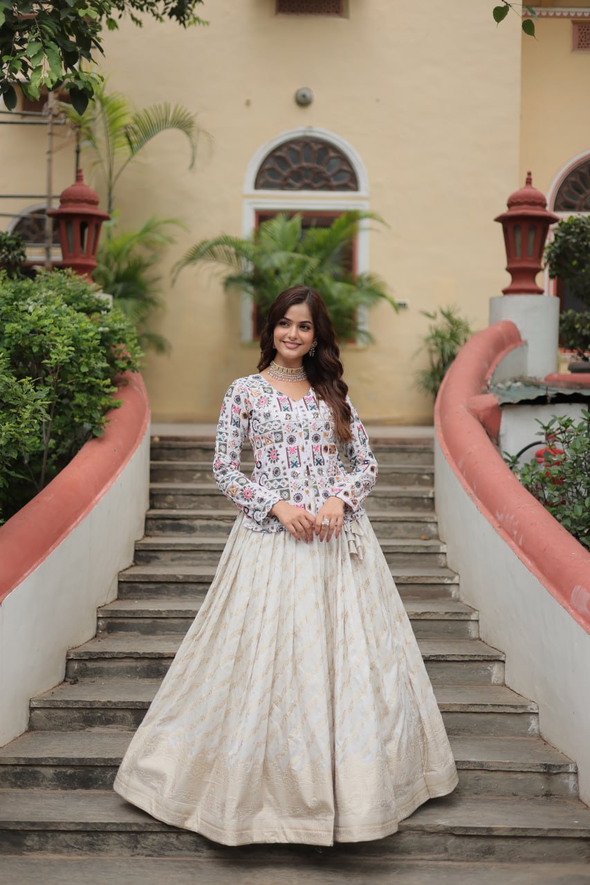 Party Wear Look Top And Lehenga With Thread-Sequins Embroidered Work