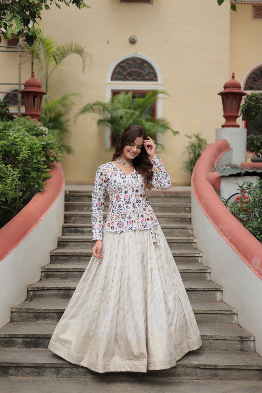 Party Wear Look Top And Lehenga With Thread-Sequins Embroidered Work