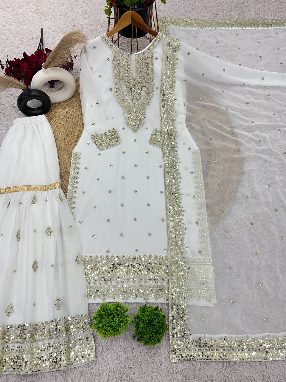 Designer Look Top-Dupatta And Bottom With Heavy Embroidery Sequence Work