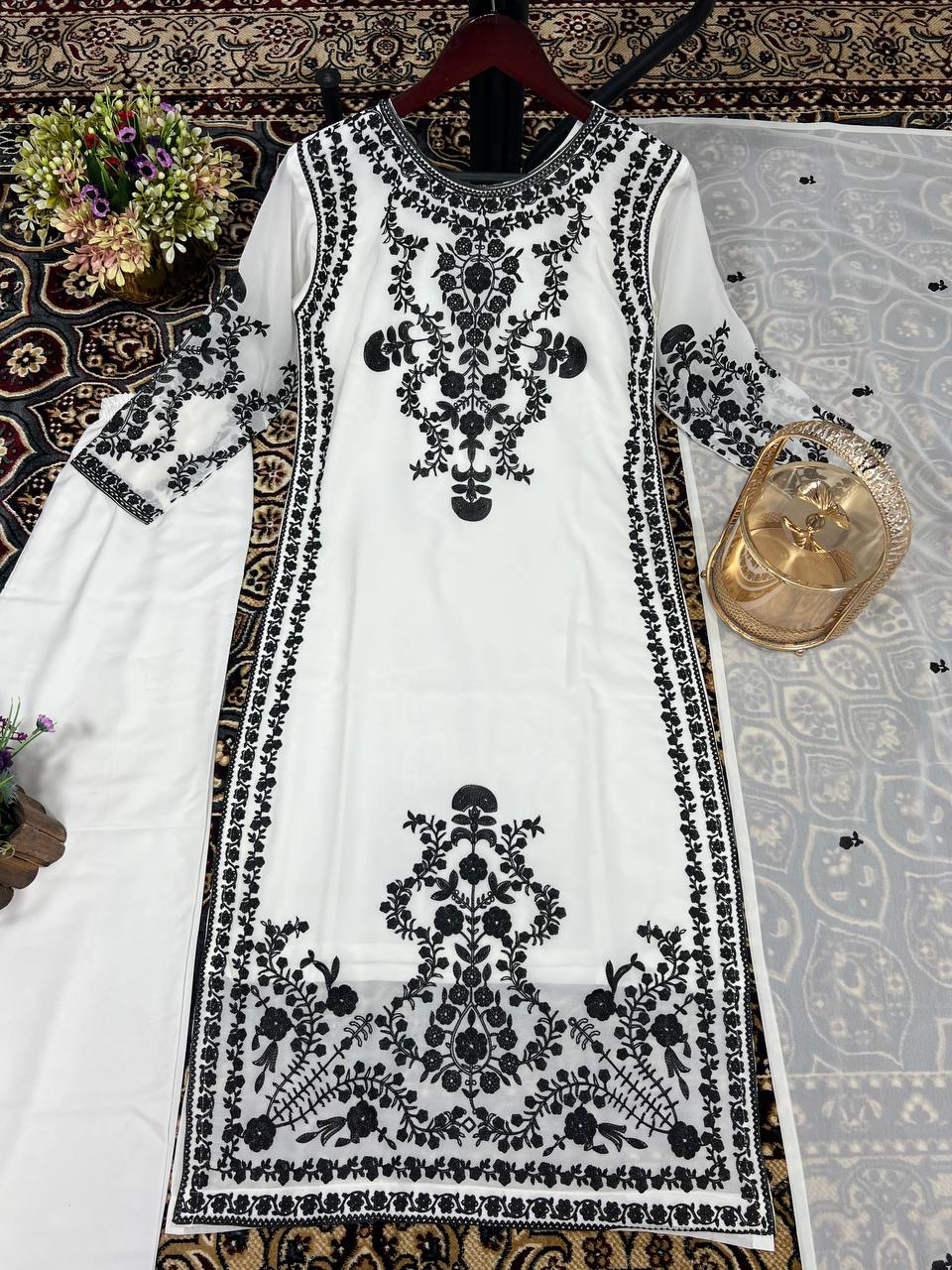 Designer Party Wear Top Bottom With Dupatta With Heavy Embroidery Work