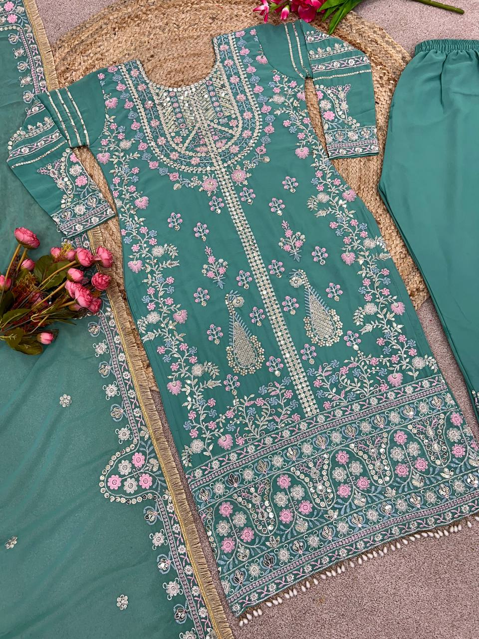 Fancy Top-Bottom And Dupatta With Heavy Embroidery Sequence Work