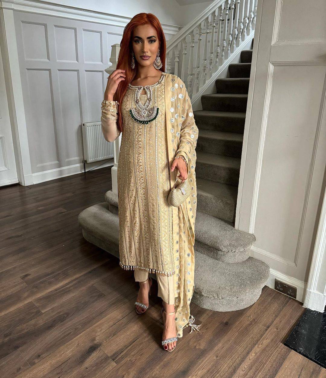 Party Wear Look Suit Set With Thread And Sequence Work