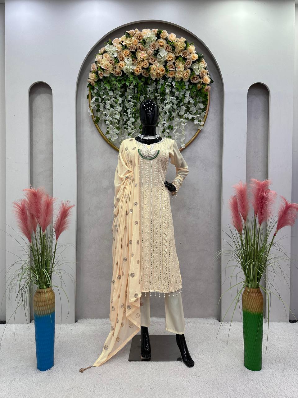 Party Wear Look Suit Set With Thread And Sequence Work