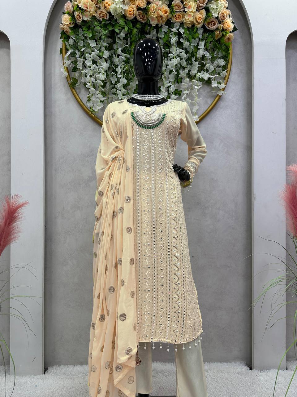 Party Wear Look Suit Set With Thread And Sequence Work