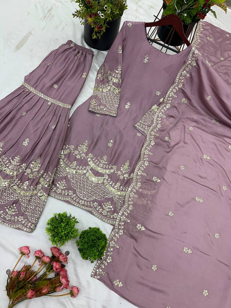 Designer Party Wear Look Top-Plazzo And Dupatta With Heavy Embroidery Work