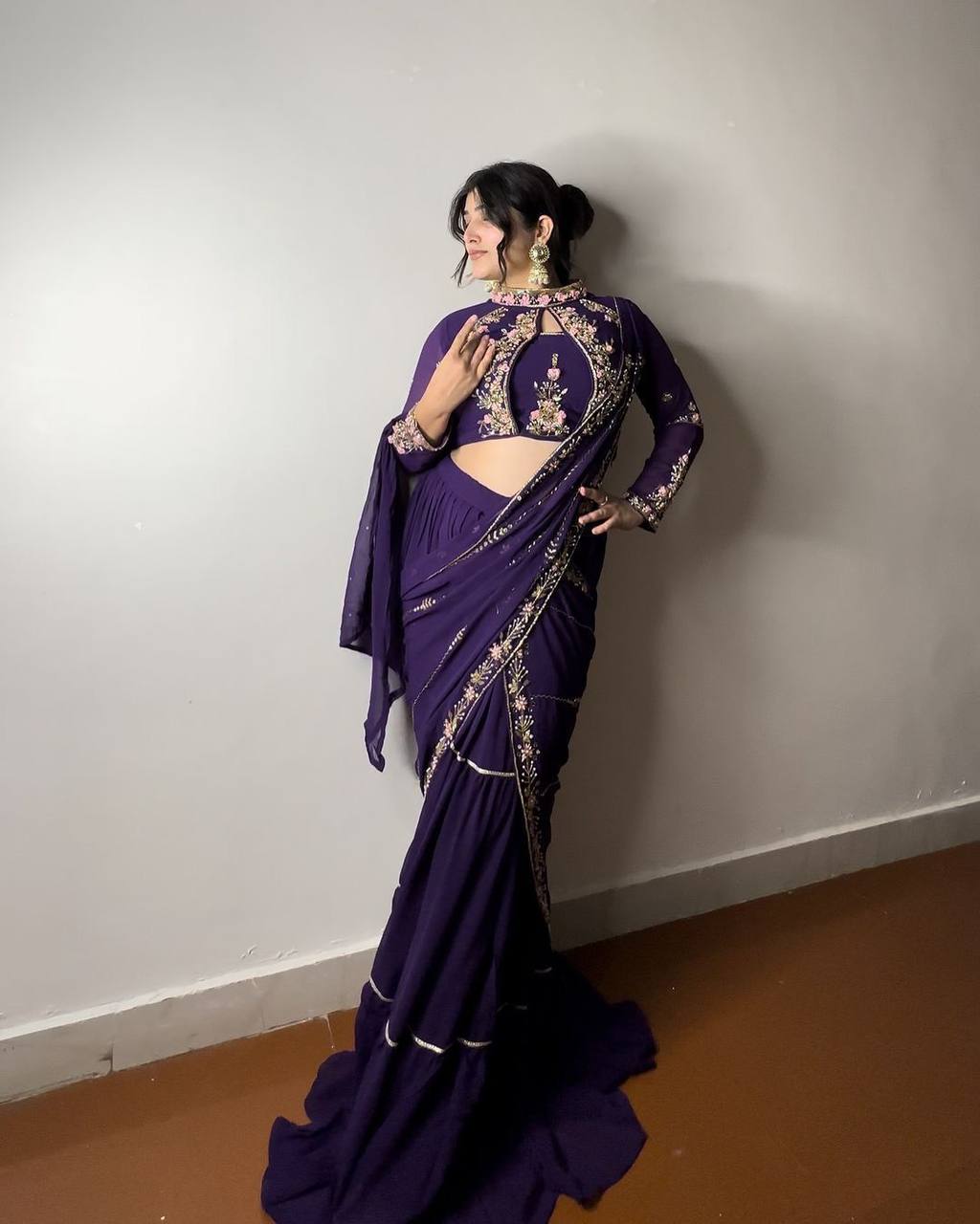 Party Wear Look Beautiful Lehenga Saree With Mirror Work