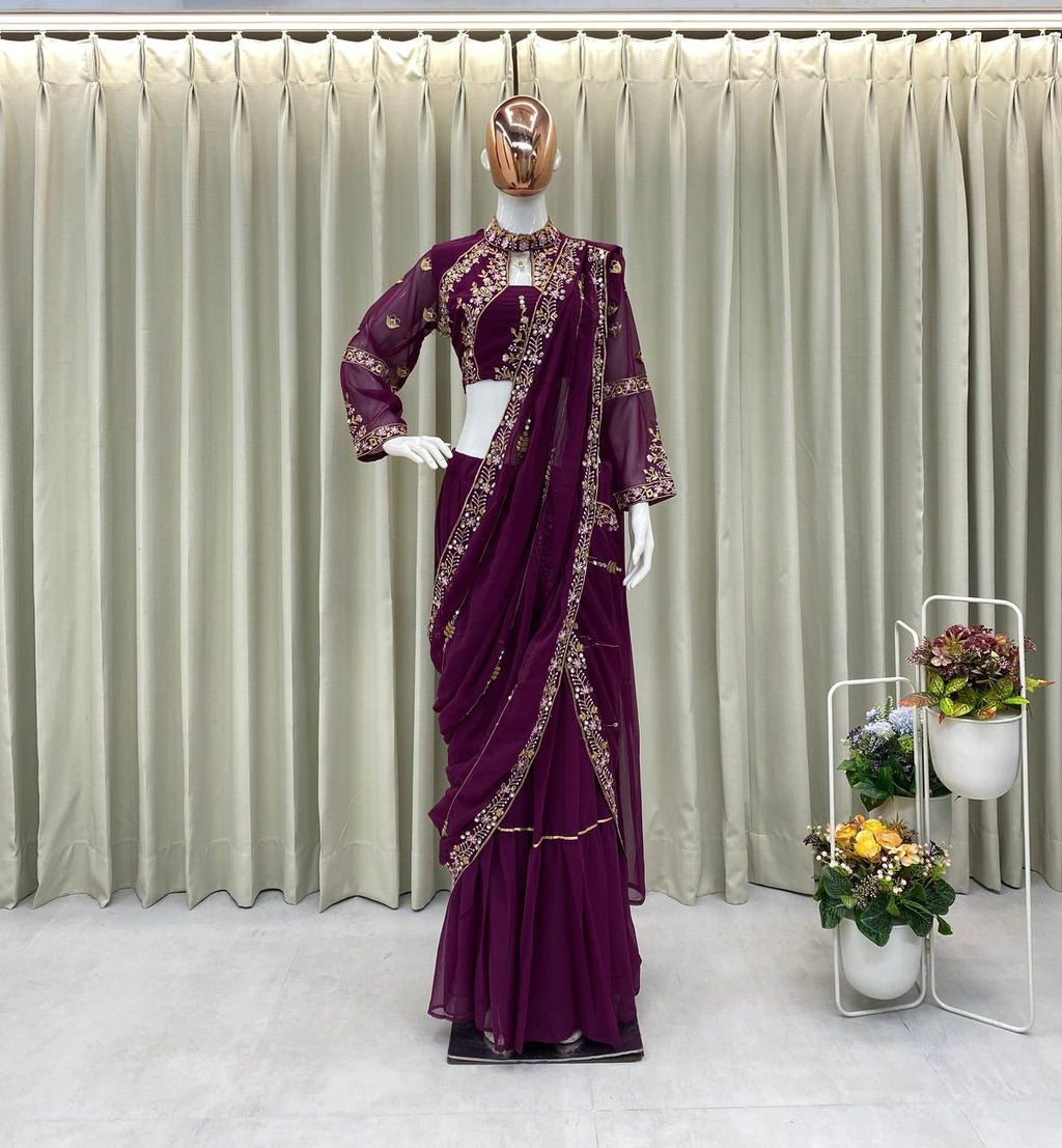 Party Wear Look Beautiful Lehenga Saree With Mirror Work