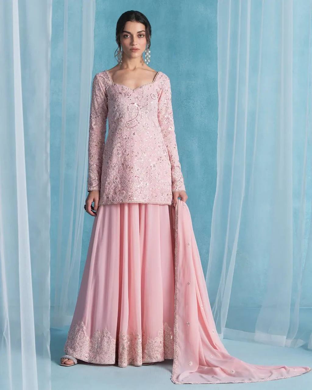 पार्टी वेयर लुक - डिज़ाइनर टॉप-बॉटम और दुपट्टा