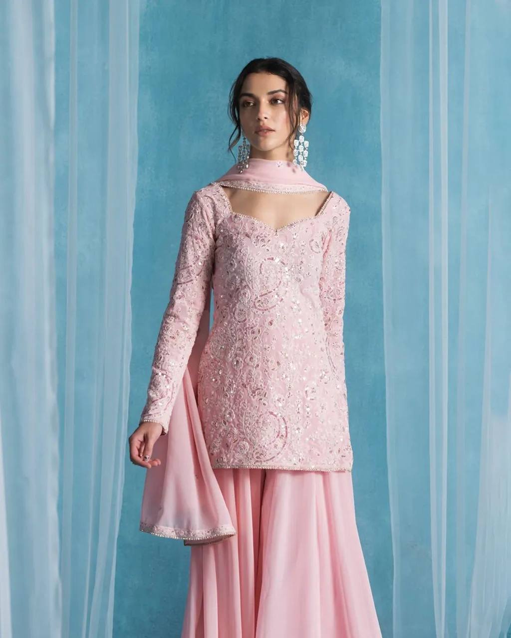 पार्टी वेयर लुक - डिज़ाइनर टॉप-बॉटम और दुपट्टा