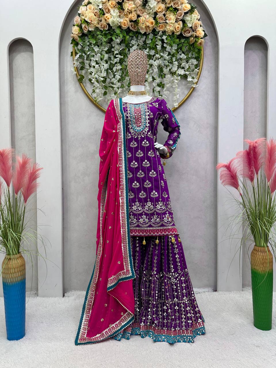 Party Wear Look Suit Set With Thread And Sequence Work