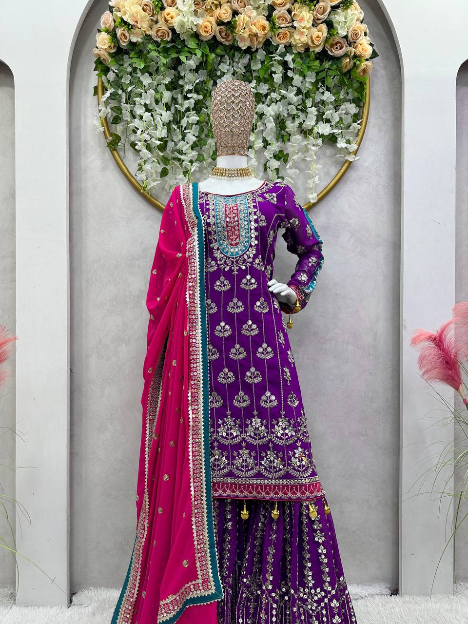 Party Wear Look Suit Set With Thread And Sequence Work