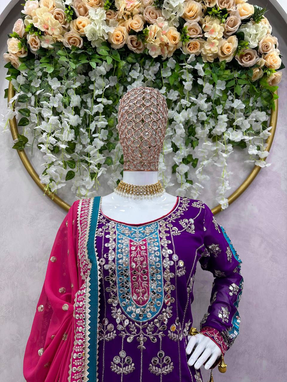 Party Wear Look Suit Set With Thread And Sequence Work