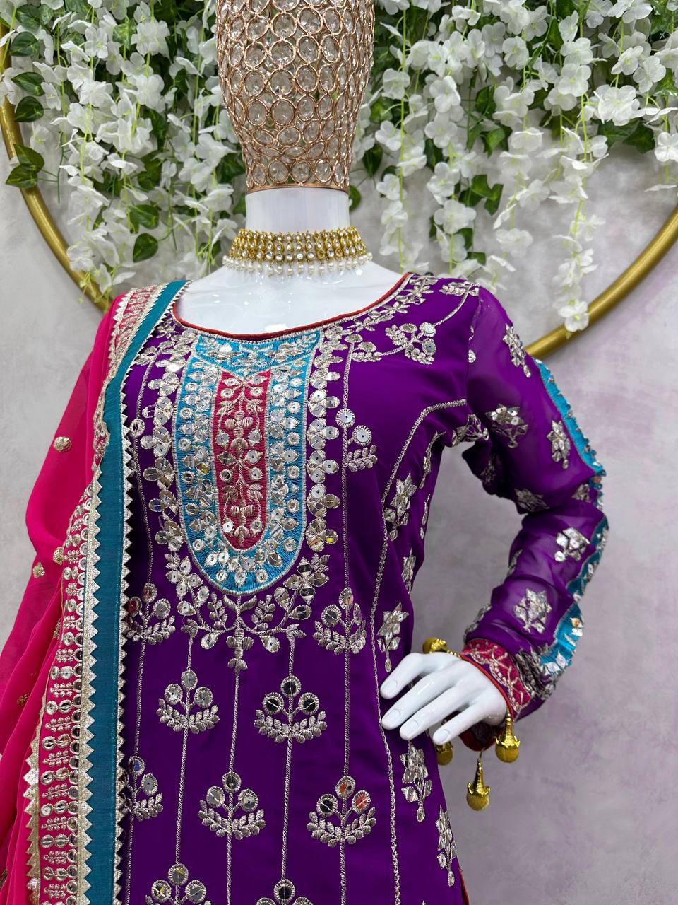 Party Wear Look Suit Set With Thread And Sequence Work