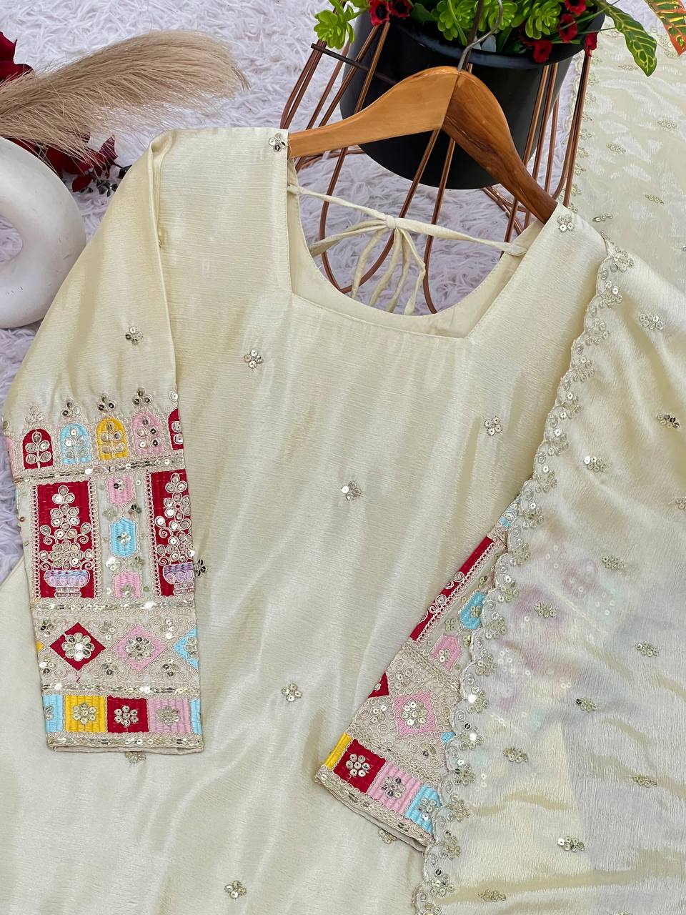 Beautiful Top-Gharara And Dupatta With Embroidery Sequence Work