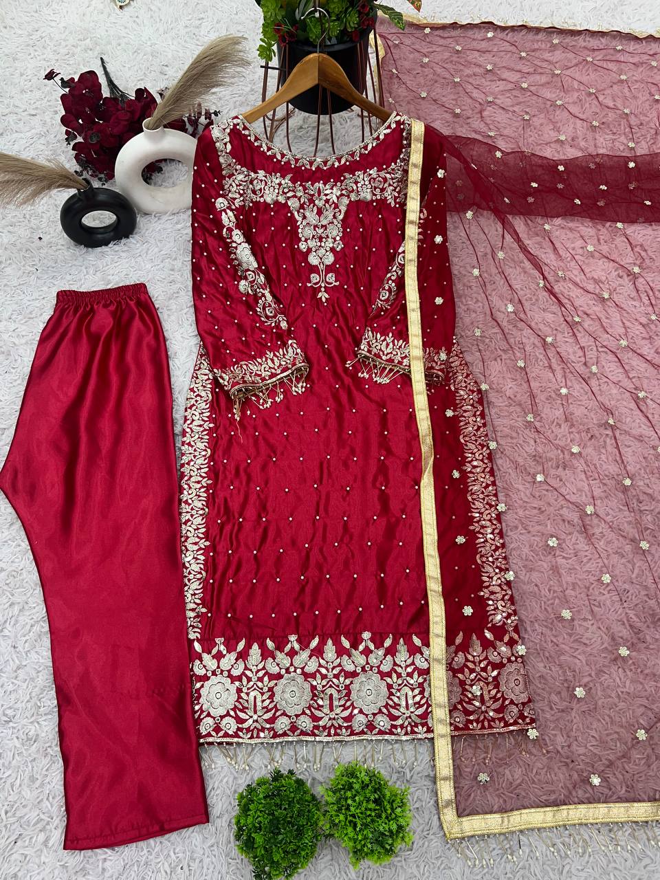 Trendy Top-Bottom And Dupatta With Heavy Embroidery Sequence Work