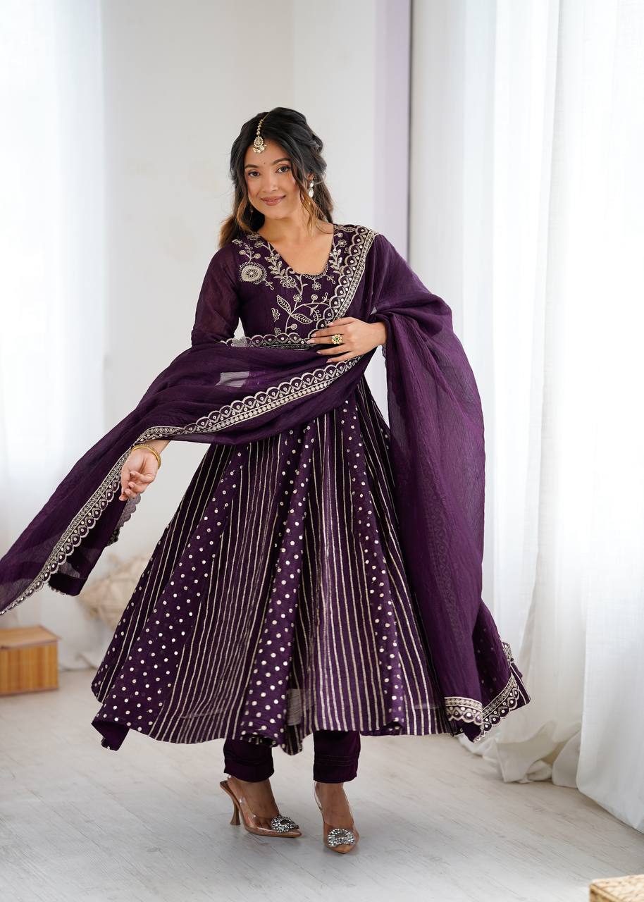 Beautiful Anarkali Gown With Embroidery Sequence Work