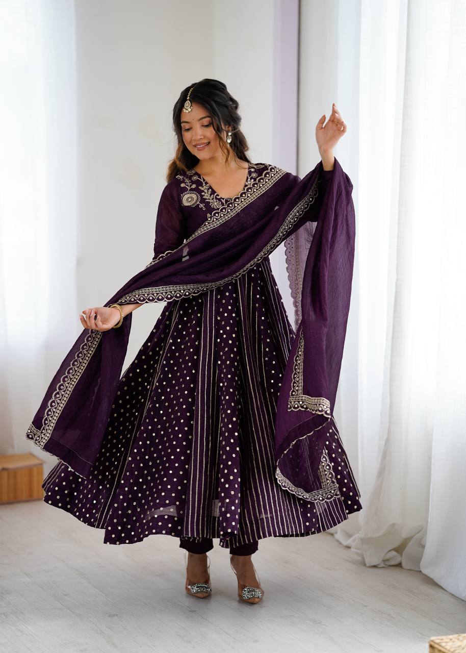 Beautiful Anarkali Gown With Embroidery Sequence Work