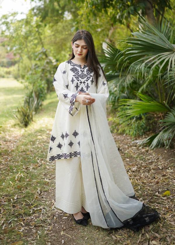 पार्टी वेयर लुक: टॉप-बॉटम और दुपट्टा, धागे की कढ़ाई के साथ