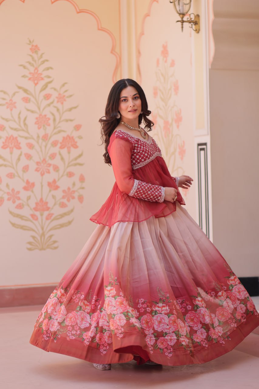Party Wear Look Beautiful Lehenga Choli With Flower Print