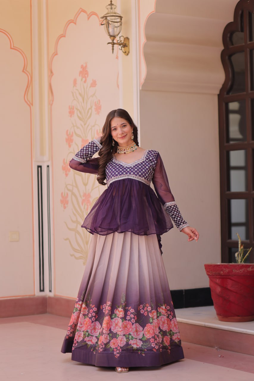 Party Wear Look Beautiful Lehenga Choli With Flower Print
