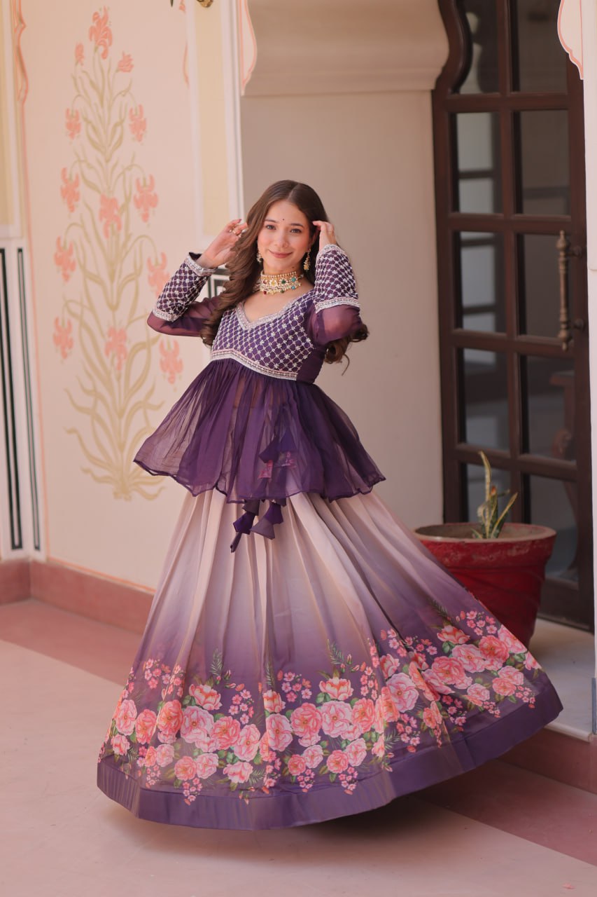 Party Wear Look Beautiful Lehenga Choli With Flower Print