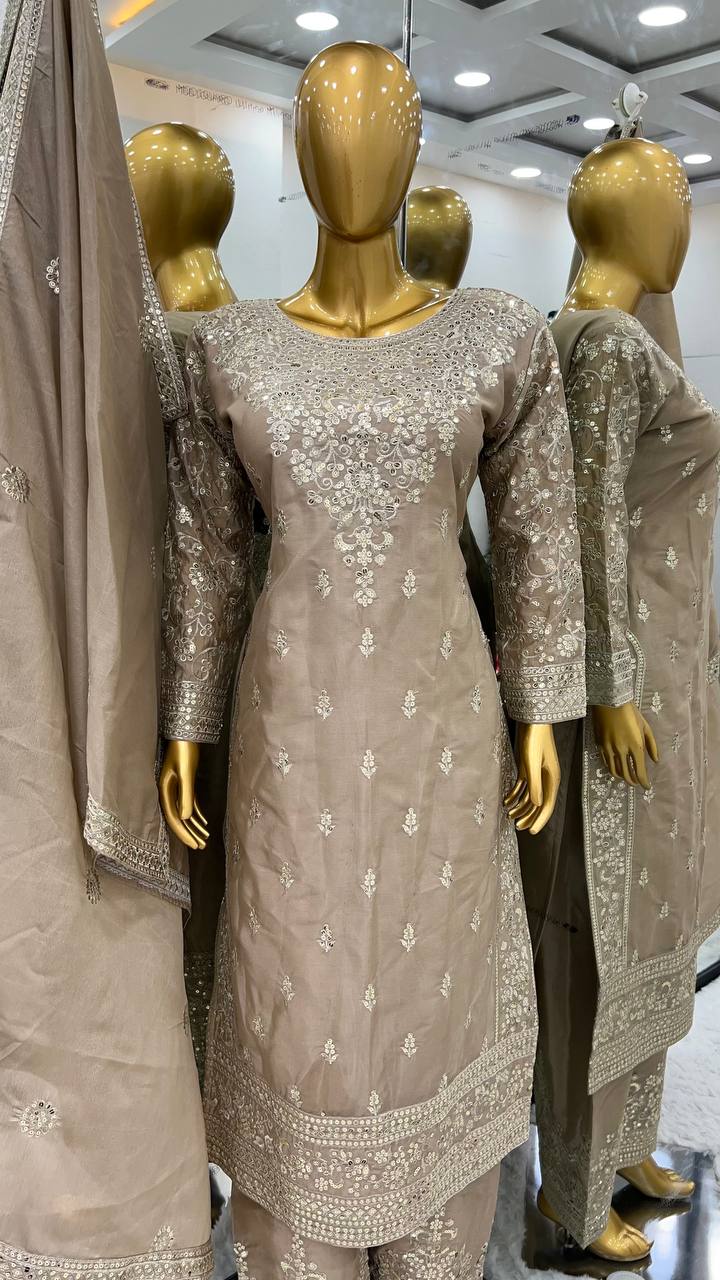 Beautiful Top-Bottom And Dupatta With Embroidery Sequence Work