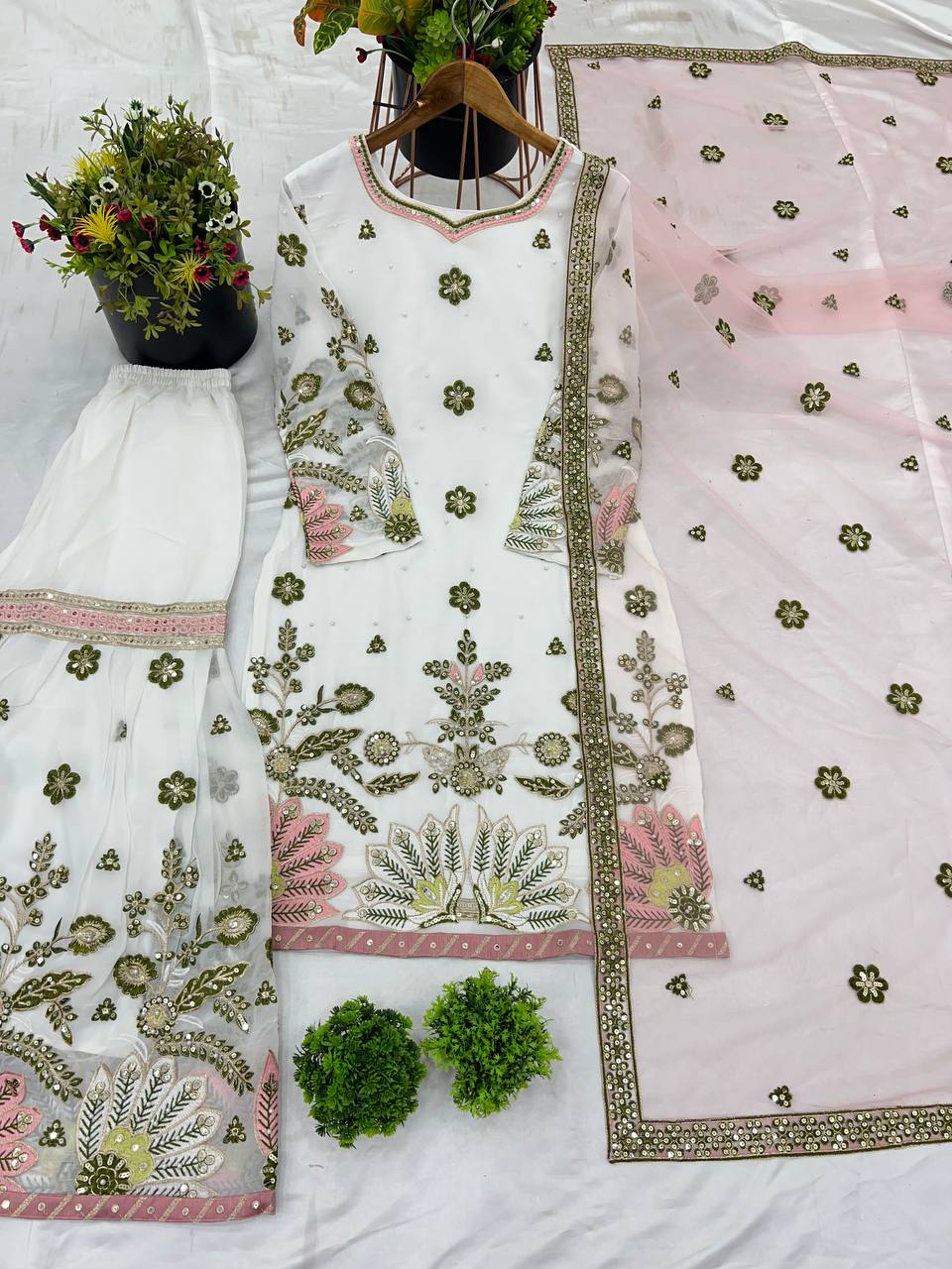 Designer Party Wear Look Top-Plazzo And Dupatta With Heavy Embroidery Work