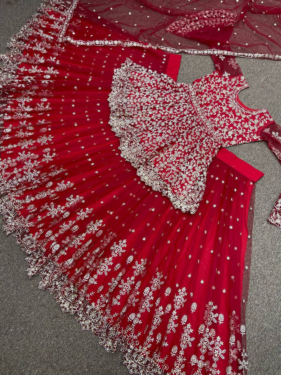 Party Wear Lehenga Top And Dupatta With Embroidery Work With Stone Hand Work