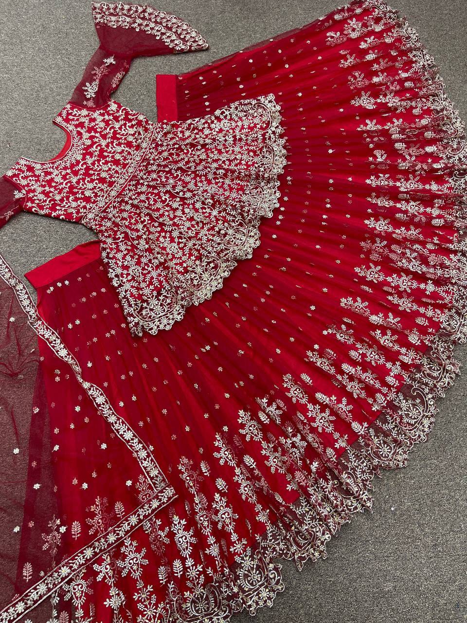 Party Wear Lehenga Top And Dupatta With Embroidery Work With Stone Hand Work