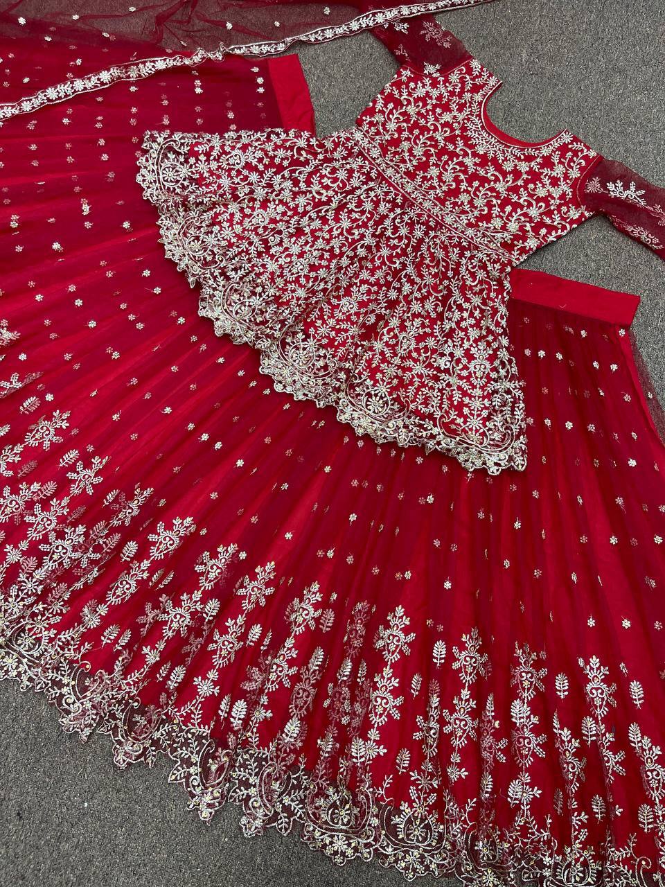 Party Wear Lehenga Top And Dupatta With Embroidery Work With Stone Hand Work