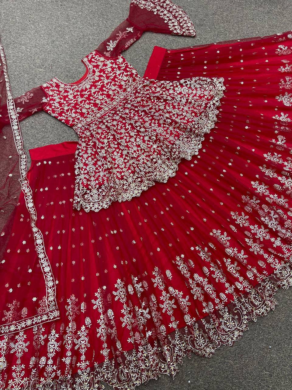 Party Wear Lehenga Top And Dupatta With Embroidery Work With Stone Hand Work