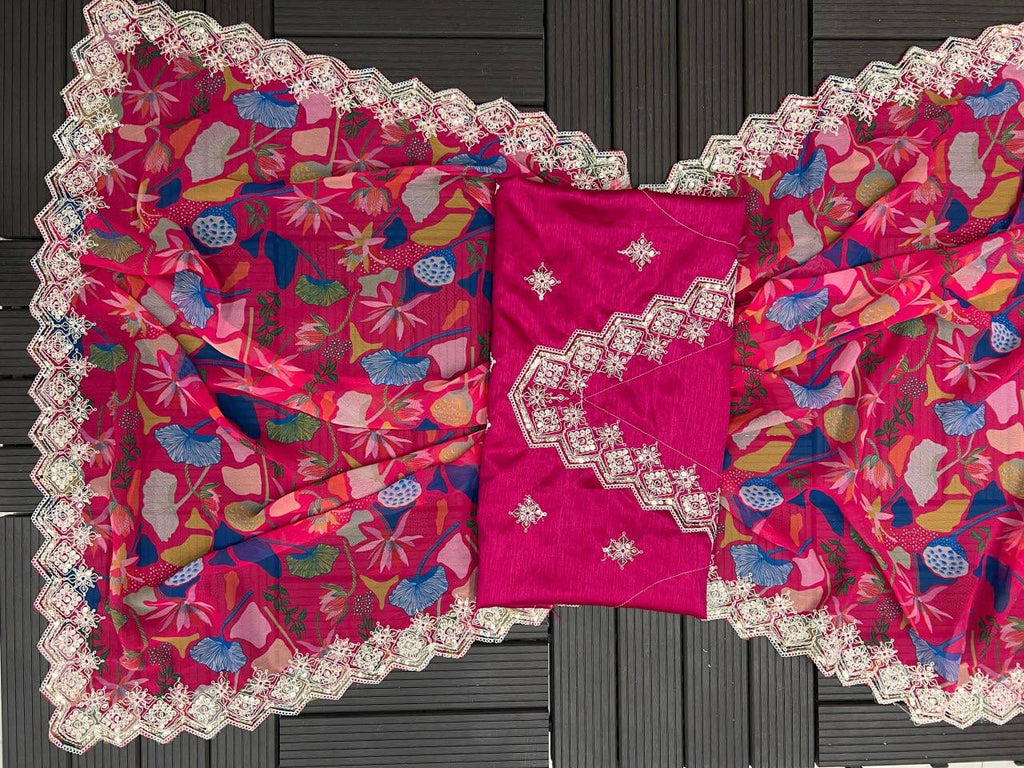 पार्टी वेयर डिजाइनर साड़ी, कढ़ाई, कढ़ाई और सीक्वेंस वर्क के साथ