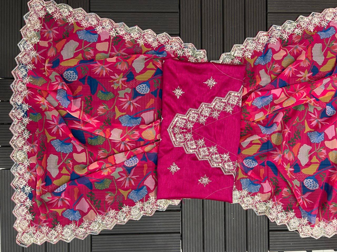 Party Wear Designer Saree With Embroidery Codding & Sequins Work