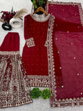 Fancy Top-Gharara And Dupatta With Heavy Embroidery Sequence Work