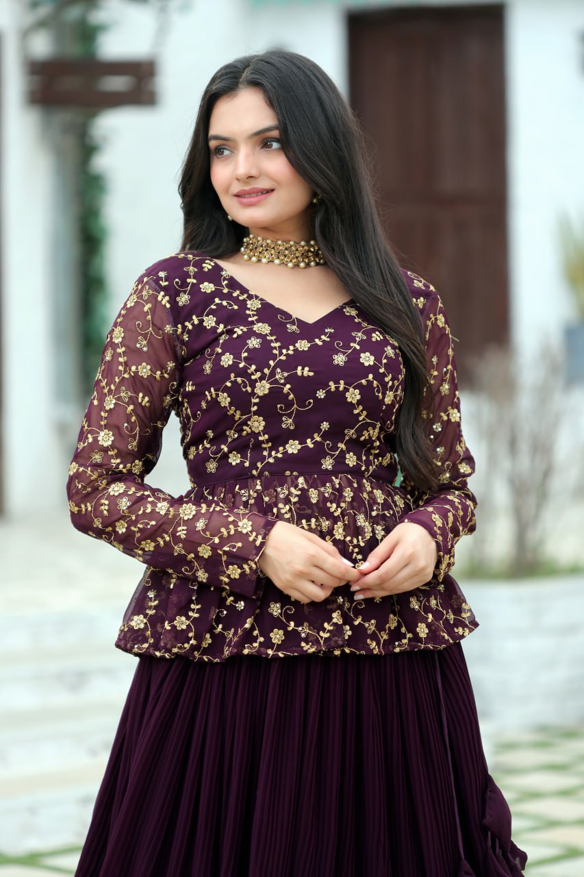 Party Wear Look Top And Lehenga With Sequins And Embroidery Work