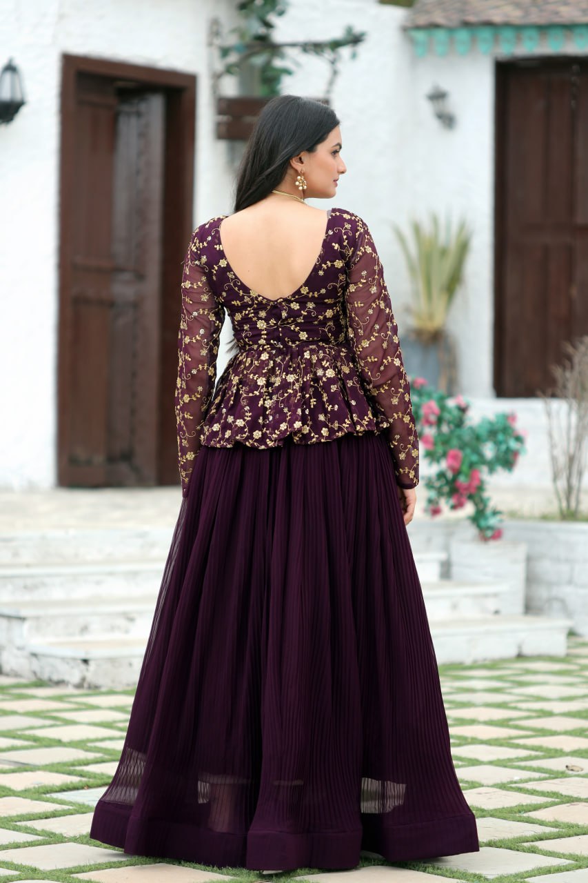 Party Wear Look Top And Lehenga With Sequins And Embroidery Work