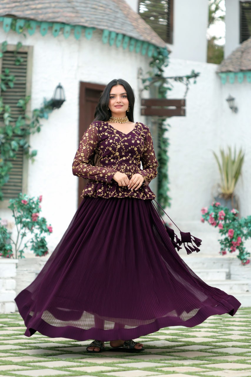 Party Wear Look Top And Lehenga With Sequins And Embroidery Work