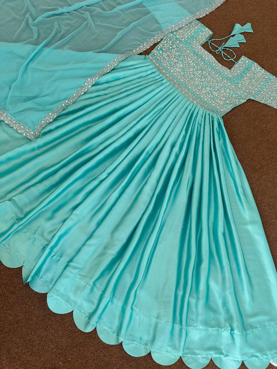Designer Party Wear Gown With Diamond Handwork With Dupatta