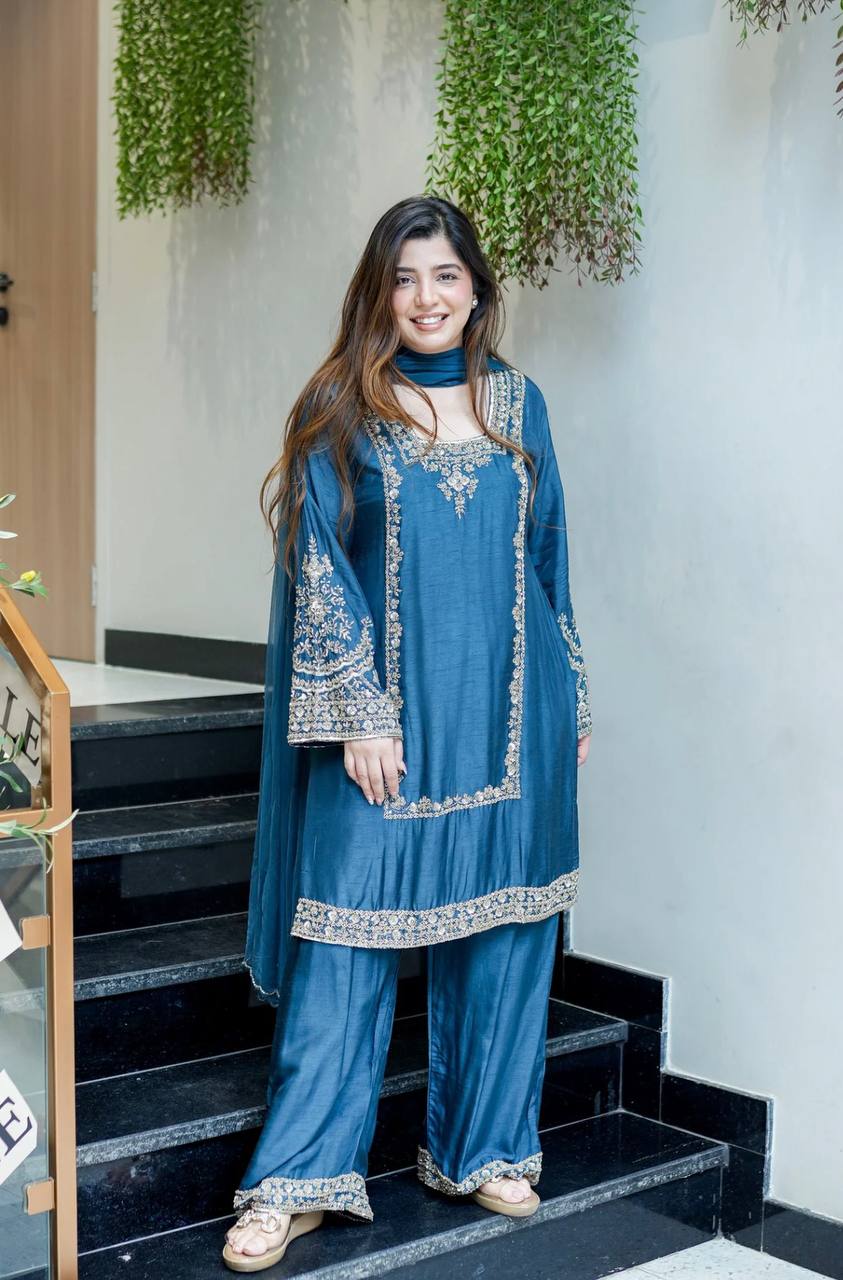 Designer Work Top-Bottom And Dupatta With Embroidery Work