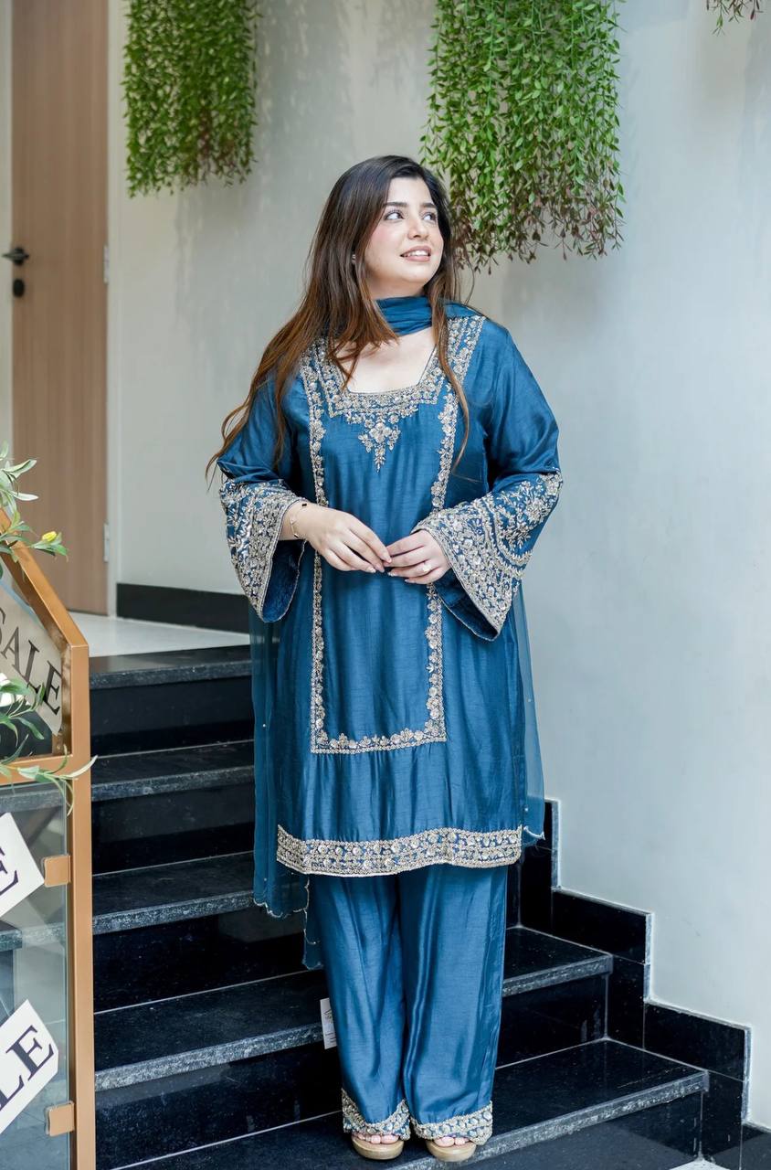 Designer Work Top-Bottom And Dupatta With Embroidery Work